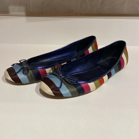 Coach Ballet Flats Silk Striped Legacy Stripe Womens Preppy Shoes - 8.5 - Picture 3 of 9